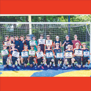 The Wayland Reign fifth-grade girls team, captured the President’s Cup this spring, repeating the feat they accomplished in the fall. Top row from left: coach Elliott Eno, Whitney Feitelberg, Simona Wineman, Vivian Martinez, Teagan Doody, Jordan Hyatt, Eloise Lassanske, Layan Kheir, coach Pam Wineman, and coach Erin Larivee. Bottom row from left: Julia Kurson, Madison Reid, Audrey Larivee, Penelope Eno, and Millie Needs. Absent from the photo is coach George Needs. (Courtesy photo)