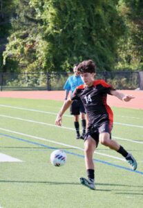 Wayland High School senior Tobi Klyberger has exploded offensively with seven goals and two assists for the Warriors, who’ve started the season 5-0. (Photo by Brad Spiegel)