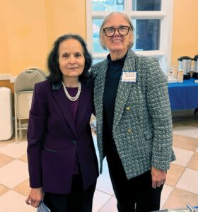 Shaheen Akhtar (left) and Mary Ann Borkowski have been part of the Interfaith Book Club for 25 years, building a friendship through conversations about religion, culture, and community. (Photo courtesy Shaheen Akhtar)